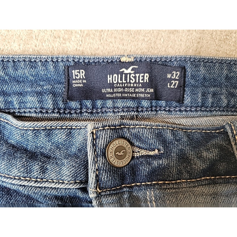 Hollister  Patchwork Jeans Ultra High Rise Ankle Mom Jeans 15 R Multi Blue - Picture 10 of 11
